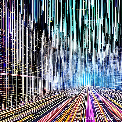 1108 Digital Abstract Matrix: A futuristic and high-tech background featuring a digital abstract matrix with flowing data stream Stock Photo