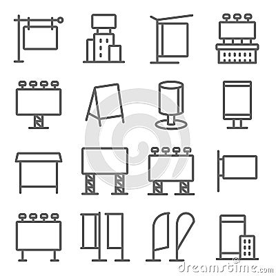 Digital Advertise Media icons set vector illustration. Contains such icon as Advertising, Poster, Billboard, Signage and more. Ex Vector Illustration