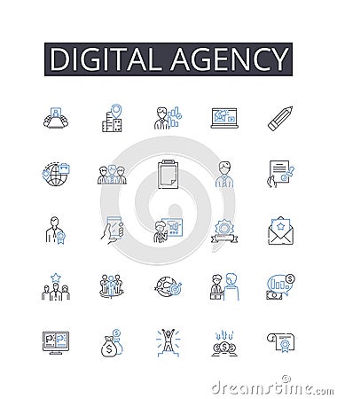 Digital Agency line icons collection. determination, aspirations, goals, desire, drive, motivation, perseverance vector Stock Photo
