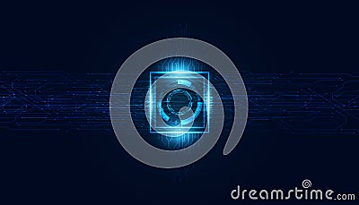 Digital AI concept, circuit board. Square on blue background, beautiful futuristic technology Vector Illustration