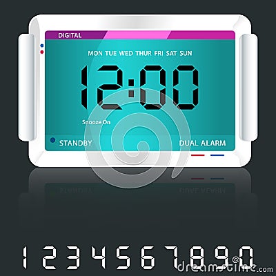 Digital alarm clock blue Vector Illustration