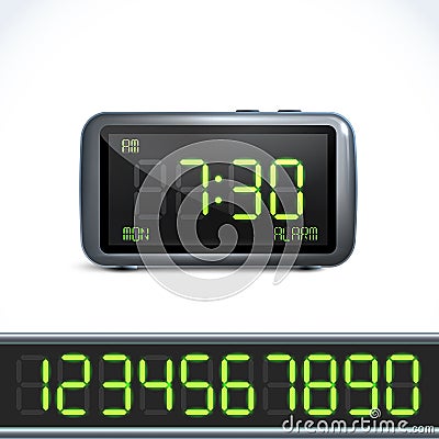 Digital alarm clock numbers Vector Illustration