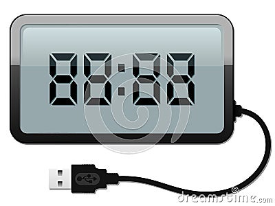 Digital alarm clock with USB cable Vector Illustration