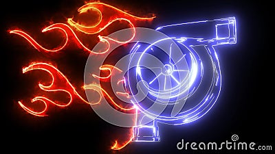 Digital Animation of a Turbo and Flames that Lighting Up on Neon Style  Stock Video - Video of isolated, mechanic: 177336547