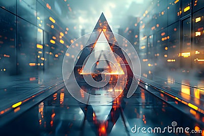 Digital Apex: Futuristic Triangle Core. Concept Abstract Art, Geometric Design, Technology Stock Photo