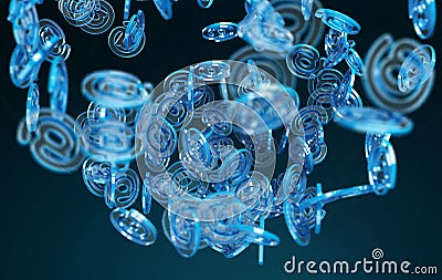 Digital arobase blue sphere 3D rendering Stock Photo