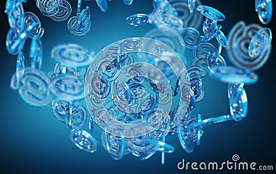 Digital arobase blue sphere 3D rendering Stock Photo