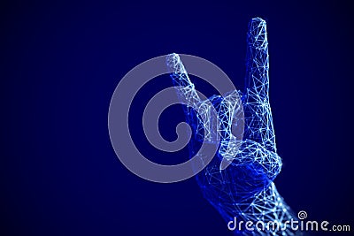 Digital art concept: rock n roll or heavy metal sign gesture in cyberspace. Vector Illustration