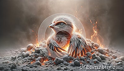 Phoenix Chick Rising from Ashes Stock Photo