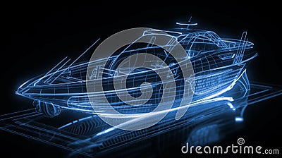 Glowing Wireframe of a Futuristic Speed Boat Stock Photo