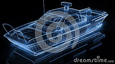 Glowing Wireframe of a Futuristic Speed Boat Stock Photo