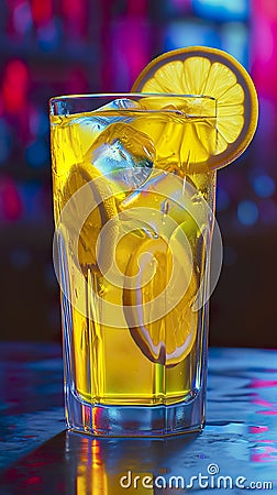 Digital art of a glass of lemonade with beautiful light effects. Stock Photo