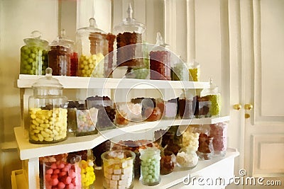 Digital art Painting - colorful jars of candy display Stock Photo