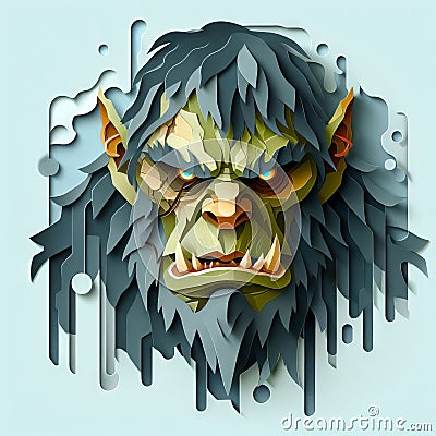 Close-up portrait of a mythical ogre with blue and green tones Stock Photo