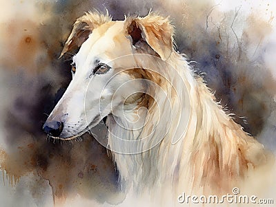 Digital art in the style of a watercolor portrait of a russian borzoi dog. Stock Photo