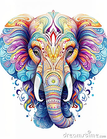 Digital art in white background cute baby elephant abstract detailed zentangle Stock Photo