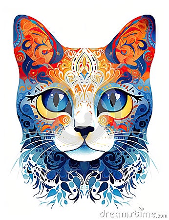 Digital art in white background cute cat abstract detailed zentangle Stock Photo