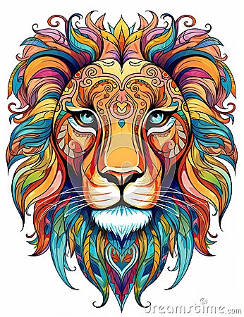 Digital art in white background cute lion abstract detailed zentangle Stock Photo