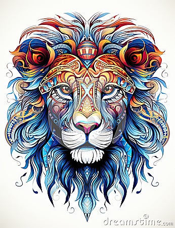 Digital art in white background cute lion abstract detailed zentangle Stock Photo