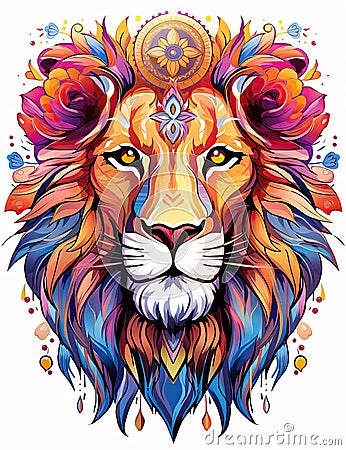 Digital art in white background cute lion abstract detailed zentangle Stock Photo