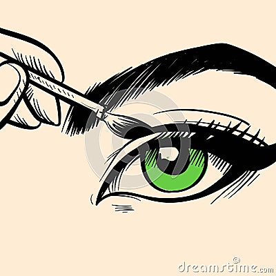 Digital art of a woman's eye and an eyeliner drawing a line. Vector conceptual art of a painting or drawing Vector Illustration