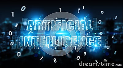 Digital artificial intelligence text hologram 3D rendering Stock Photo