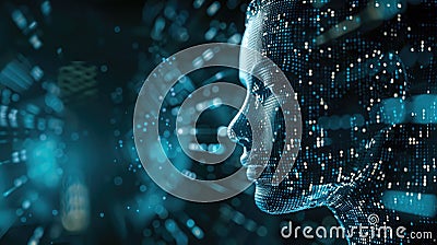 Digital artist carves binary code into an information statue, illustrating data visualization transformation. Data Stock Photo