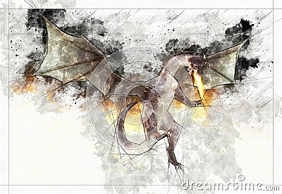 Digital artistic Sketch of a Dragon Stock Photo