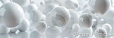 Digital artwork with 3D white spheres in abstract space, using rendering techniques Stock Photo
