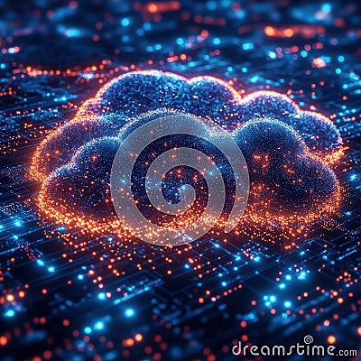 AI-powered cloud computing with futuristic data streams Stock Photo