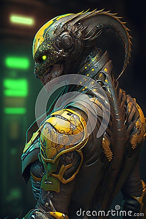 Digital artwork of sci-fi cyberpunk character Stock Photo