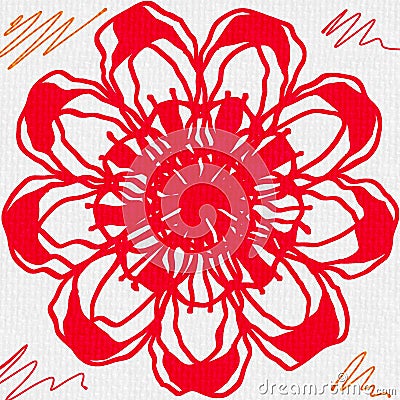 Digital artwork showcasing a red flower style pattern on a white background Stock Photo