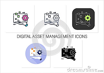 Digital asset management icons set Vector Illustration