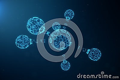 Digital atoms structure. Science or medical background with molecules and atoms. Low polygonal grid structure Cartoon Illustration