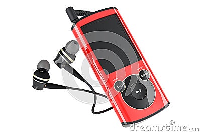 Digital audio player with wired earphones. 3D rendering Stock Photo