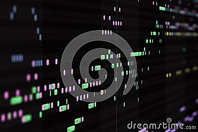 Digital Audio Workstation Music Production. MIDI Notes Composition. DAW Interface Stock Photo