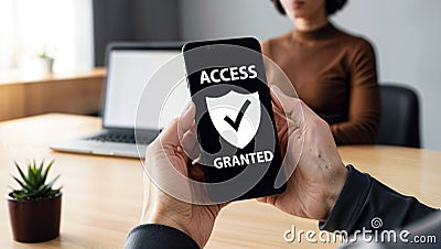 Digital Authorization: Access Granted for Secure Mobile Interactions Stock Photo