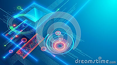 Blockchain. Block chain. Fintech technology. Mining cryptocurrency. Abstract computer technology banner Vector Illustration
