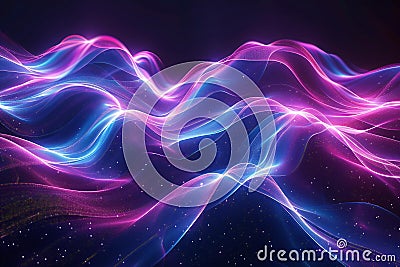 A digital background featuring neon purple and blue lines in an infinite loop, creating a mesmerizing effect that resembles t Cartoon Illustration