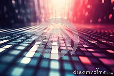 Digital background featuring vibrant square grids and sense of depth creating dynamic and modern atmosphere interplay of light Stock Photo