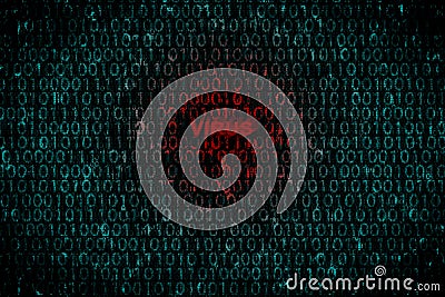 Digital background with Text Virus at center. Concept of hacker attack to personal data by Virus Stock Photo
