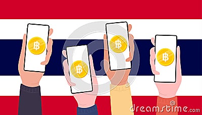 Digital Baht currency coins on Thai flag background. Central Bank Digital Currency CBDC concept banner background Vector Illustration