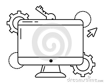 Digital banking services online tools computer screen black and white Vector Illustration