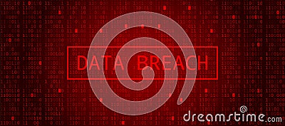 Digital Binary Code on Dark Red BG. Data Breach Vector Illustration