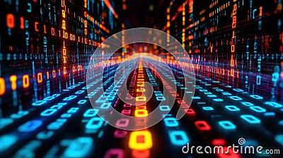 Digital binary tunnel, glowing data stream, futuristic corridor, technology background Stock Photo