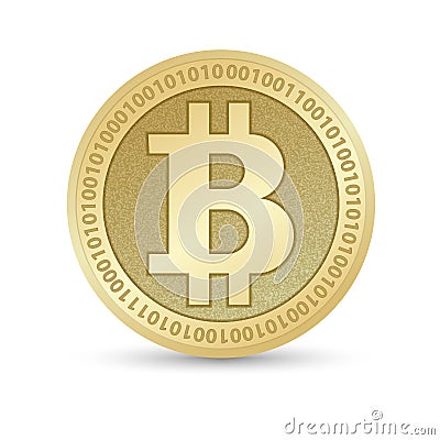 Digital Bitcoin Golden coin with Bitcoin symbol in electronic environment coins ryptocurrency physical colored bitcoin Vector Illustration