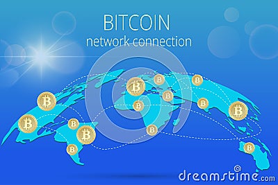 Digital Bitcoin Golden coin with Bitcoin symbol in electronic environment coins ryptocurrency physical colored bitcoin Vector Illustration