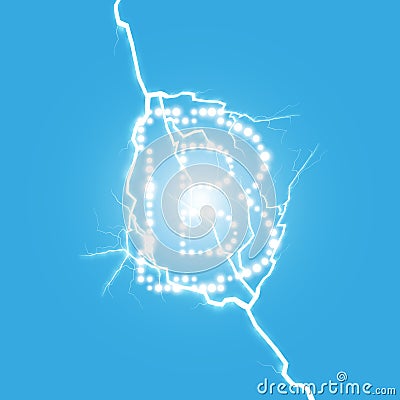 Digital bitcoins symbol with light lightning effect on transparent backgraund. Vector Illustration