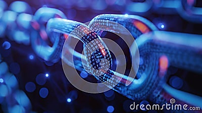 Digital Blockchain Links in Close-Up View Stock Photo