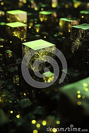 Digital blocks with particle system Stock Photo